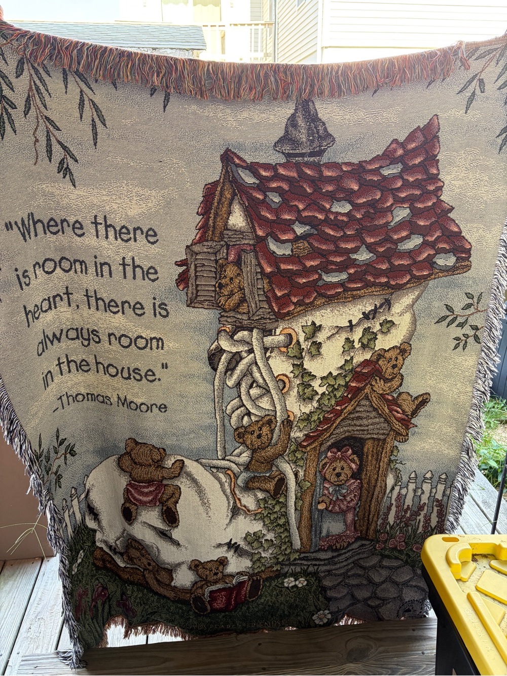 Vintage Boyd’s Bear Whimsical Bear Cottage Woven Throw Blanket - Multicolor